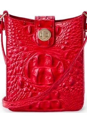 NWT Brahmin Sriracha Red Melbourne Marley Croco-Embossed Crossbody w/Turn-Lock